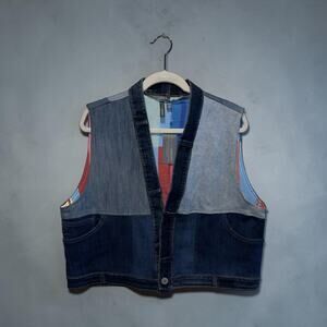 Shannon Passero Denim Recycled Fabrics Jean Vest Floral Embroidered One Size NWT